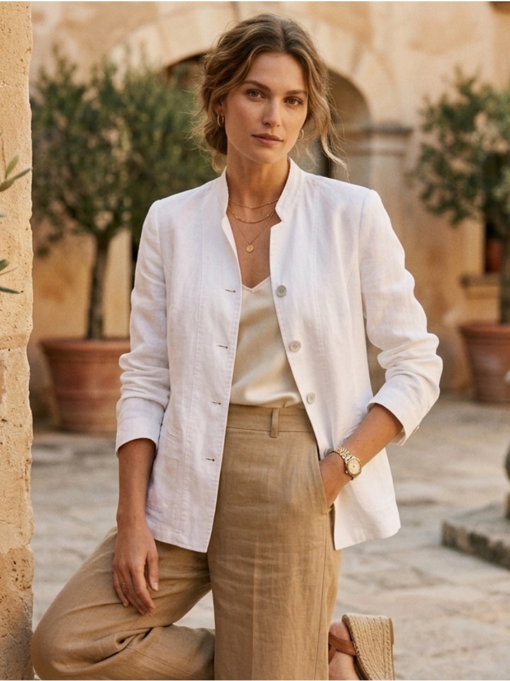 Liz Claiborne Classic Off-White 100% Linen Lightweight Jacket - Size L